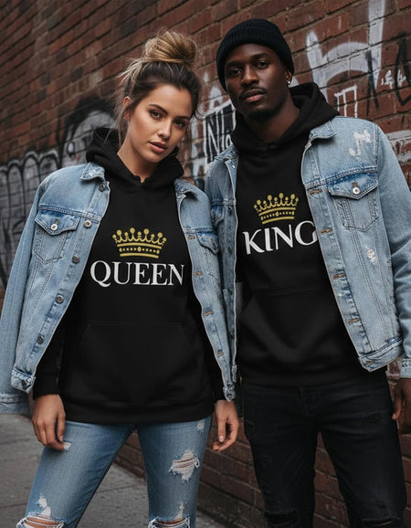 King and Queen Hoodies Set for His and Hers Sweatshirts Matching Couple Hoodies