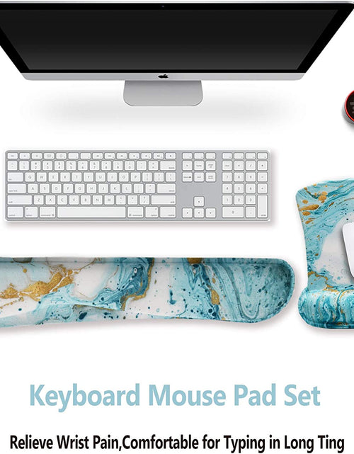 Load image into Gallery viewer, Keyboard Wrist Rest and Mouse Pad with Wrist Support, Ergonomic Mouse Pad, Durable Comfortable Lightweight for Easy Typing Pain Relief, Memory Foam Keyboard Mousepad Set, Teal Turqoise Marble
