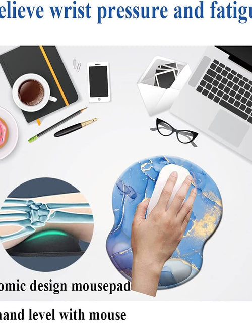 Load image into Gallery viewer, Wrist Mouse Pad, Non-Slip Ergonomic Mouse Pad with Gel Wrist Rest Support, Gaming Mouse Pad 8.7 X 7.5 Inches Pad for Computer, Laptop, Home, Office (Marble Golden Blue)
