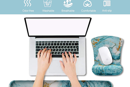 Keyboard Wrist Rest and Mouse Pad with Wrist Support, Ergonomic Mouse Pad, Durable Comfortable Lightweight for Easy Typing Pain Relief, Memory Foam Keyboard Mousepad Set, Teal Turqoise Marble