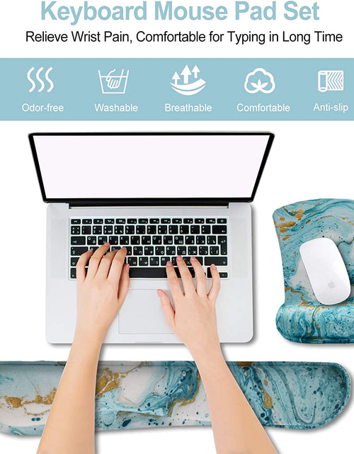 Load image into Gallery viewer, Keyboard Wrist Rest and Mouse Pad with Wrist Support, Ergonomic Mouse Pad, Durable Comfortable Lightweight for Easy Typing Pain Relief, Memory Foam Keyboard Mousepad Set, Teal Turqoise Marble

