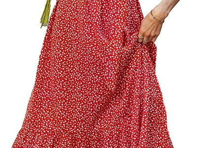 Women'S Summer Floral Boho Maxi Dress Short Sleeve Wrap V Neck Ruffle Long Flowy Beach Wedding Guest Dresses