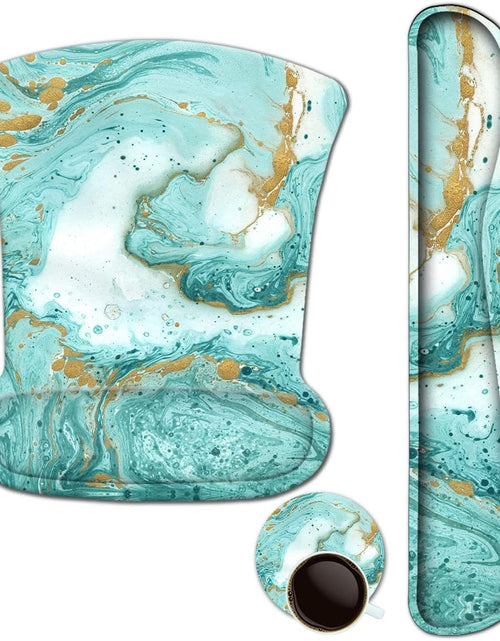 Load image into Gallery viewer, Keyboard Wrist Rest and Mouse Pad with Wrist Support, Ergonomic Mouse Pad, Durable Comfortable Lightweight for Easy Typing Pain Relief, Memory Foam Keyboard Mousepad Set, Teal Turqoise Marble
