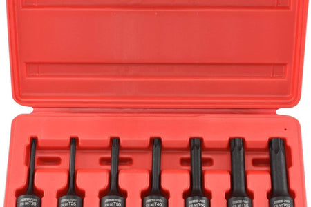 01132B 3/8” Drive Torx Star Driver Bit Socket Set 7 Piece T20 to T60 3” Length Cr-Mo Impact Grade