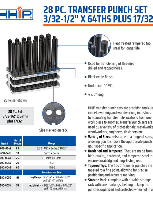 Load image into Gallery viewer, 8600-0041 28 Piece Transfer Punch Set, 3/32" - 1/2"

