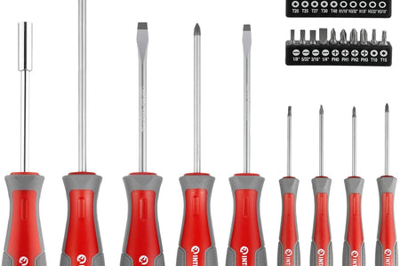 Screwdriver & Precision Driver Tool Set with Magnetic Tips and Bits - Phillips, Flat Head, Torx, Hex - Cr-V Steel with Cushion Grip Handles VT08-3329